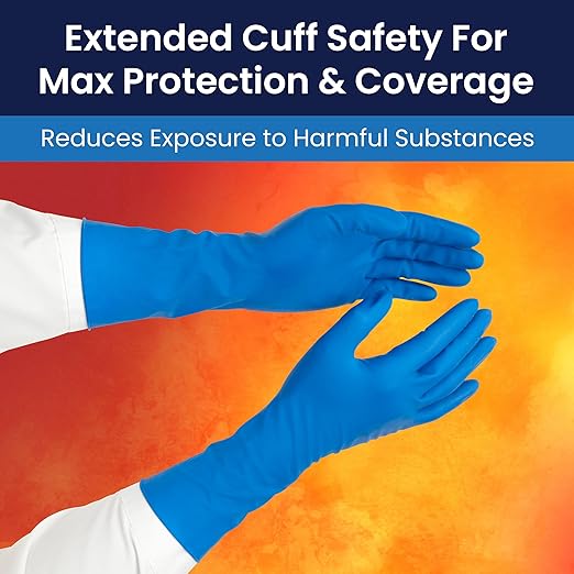 Adenna HERO Disposable Latex Gloves - 14 Mil, NFPA-Approved Heavy Duty Glove with 12" Extended Cuff & Micro-Textured Grip, Exam Grade, Powder Free, Case of 500, 2X-Large, Blue