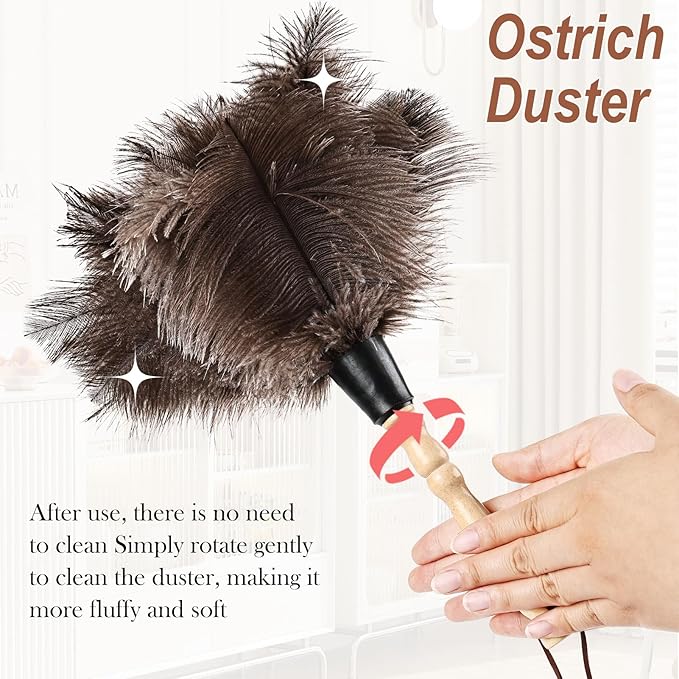 Ostrich Feather Duster 14" Natural Handheld Reusable Feathers Dusters with Wooden Handle for Cleaning Supplies Home Car Office(3PCS)