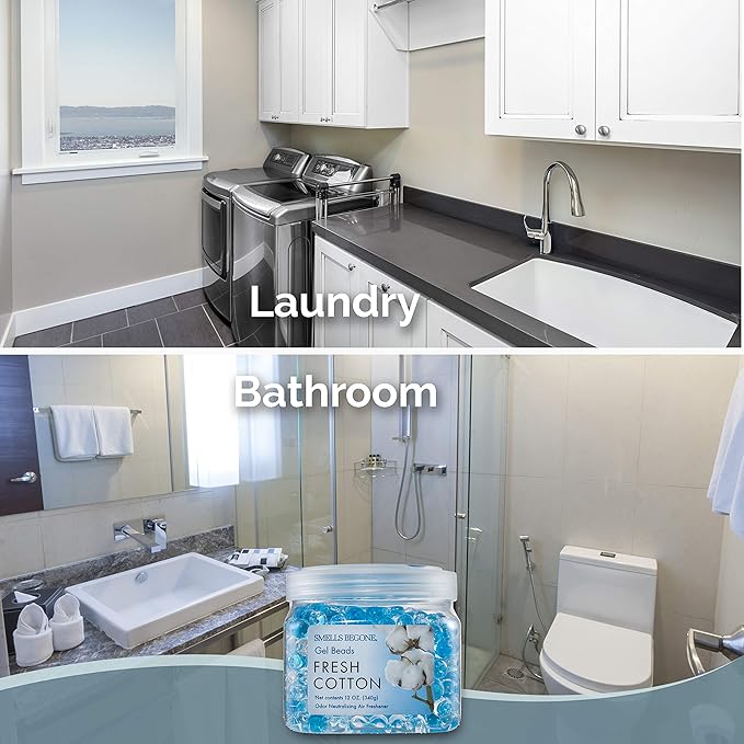 SMELLS BEGONE Odor Eliminator Gel Bead Value Pack - 72 oz - Air Freshener - Made with Essential Oils - Eliminates Odors in Bathrooms, Pet Areas, Cars, & Boats - Fresh Cotton Scent