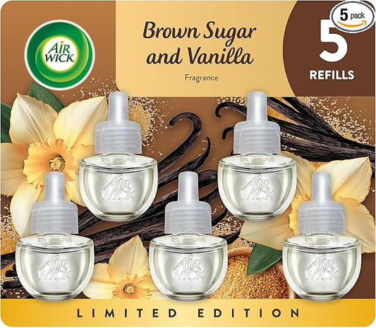 Air Wick Plug in Scented Oil Refill, 5 ct, Brown Sugar and Vanilla, Air Freshener, Essential Oils, Fall Scent, Fall decor