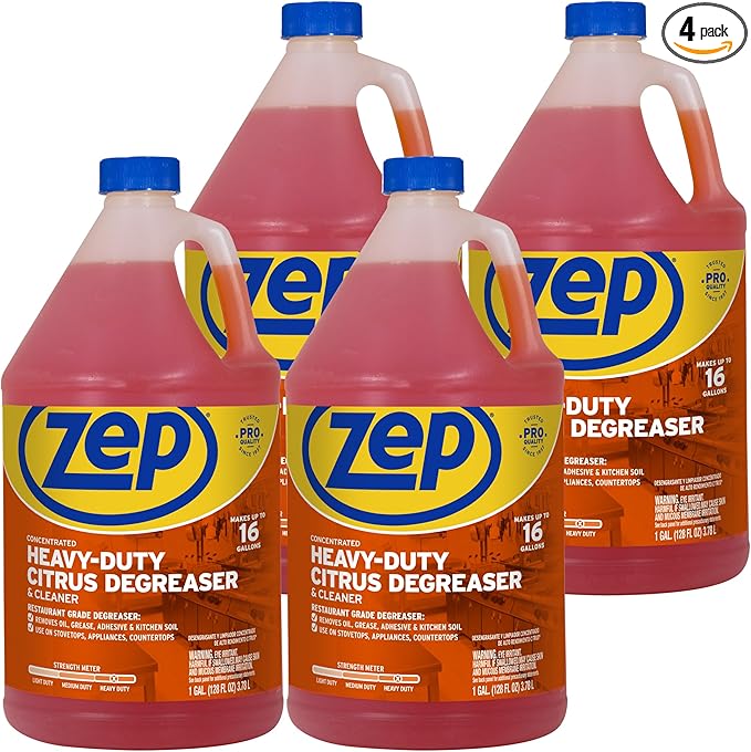 Zep Heavy-Duty Citrus Degreaser Cleaner Concentrate - 1 Gallon (Case of 4) ZUCIT128 - Restaurant Grade Degreaser and Cleaner Removes Oil, Grease, Adhesive, and Kitchen Soil on Stovetops, Appliances