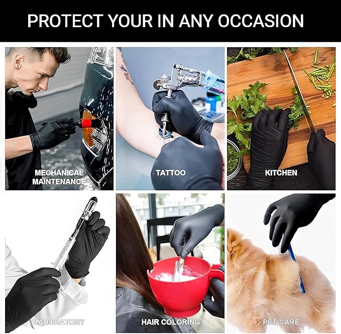 Disposable 5 & 8 Mil Black Nitrile Gloves 100-1000Pcs S-XL – Heavy Duty Latex & Powder-Free – Textured, Chemical-Resistant