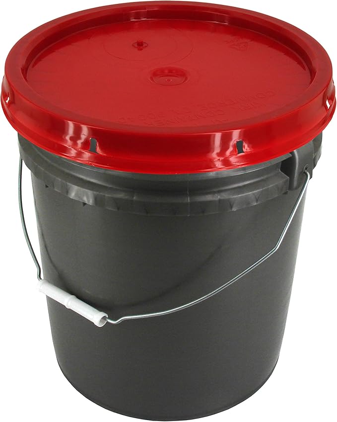 Grey 5 Gallon 90 mil Bucket with Snap On Lid (Red)