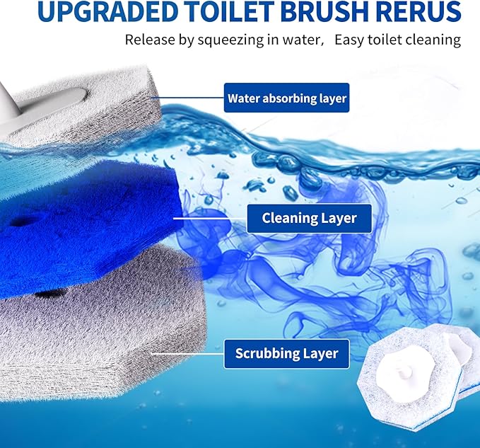 30 Count Disposable Toilet Brush Heads, Toilet Bowl Wand Refills for Toilet Cleaning, toilet scrubber refill，disposable toilet brush headrefills，Toilet Cleaning Sponges Heads for Bathtub, Floor, Drain