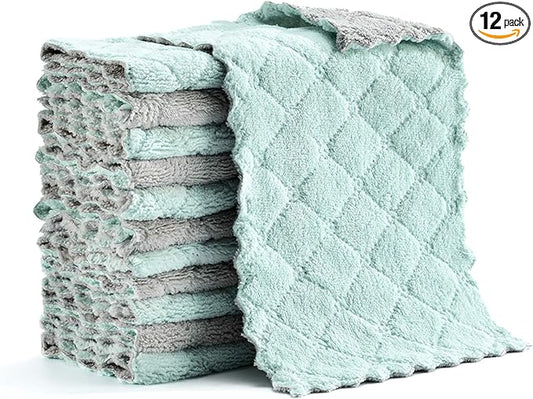 Hypermotion Microfiber Cleaning Cloth, Kitchen Towels, Double-Sided Microfiber Towel Lint Free Highly Absorbent Multi-Purpose Dust and Dirty Cleaning Supplies for Kitchen Car Cleaning. Pack of 12