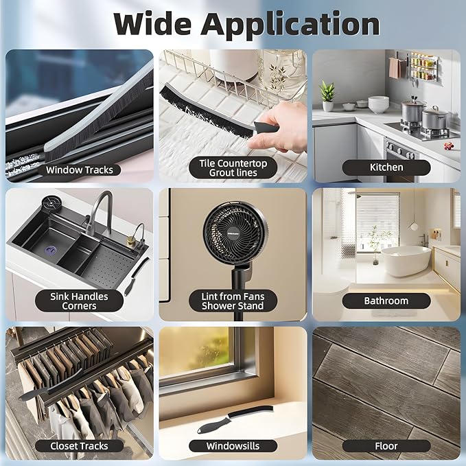 Hard Bristle Crevice Cleaning Brush-Thin Gap Scrub Brush, Small Cleaning Brush, Grout Brush, Kitchen Brush, Cleaning Tools for Toilet, Bathroom, Sink, Home, Household, Window (3, Green)