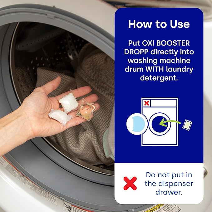 Dropps Oxi Booster Pods, Unscented (64 Pods) - Chlorine-Free Bleach Alternative Biobased Laundry Whitener & Stain Remover for Extra Tough Stains - Fragrance-Free & Hypoallergenic for Sensitive Skin