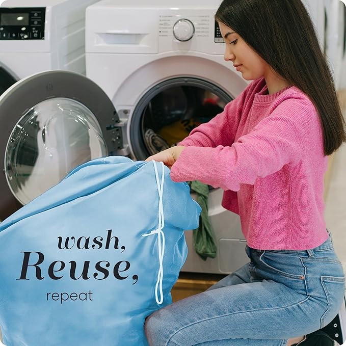 Nylon XL Laundry Bag - Locking Drawstring Closure, Machine Washable, These Large Bags Will Fit a Laundry Basket and Strong Enough to Carry up to Two Loads of Clothes (Light Blue | 22" x 32")