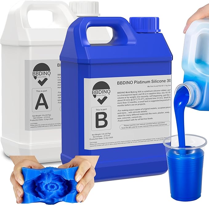 BBDINO Silicone Mold Making Kit 30A, Mold-Making Silicon Rubber 1 Gallon/10 Lbs/160 Oz Liquid Silicon for Molds Making, 1:1 by Volume, Ideal for Silicone, Resins, Soap, Concrete, Wax Molding