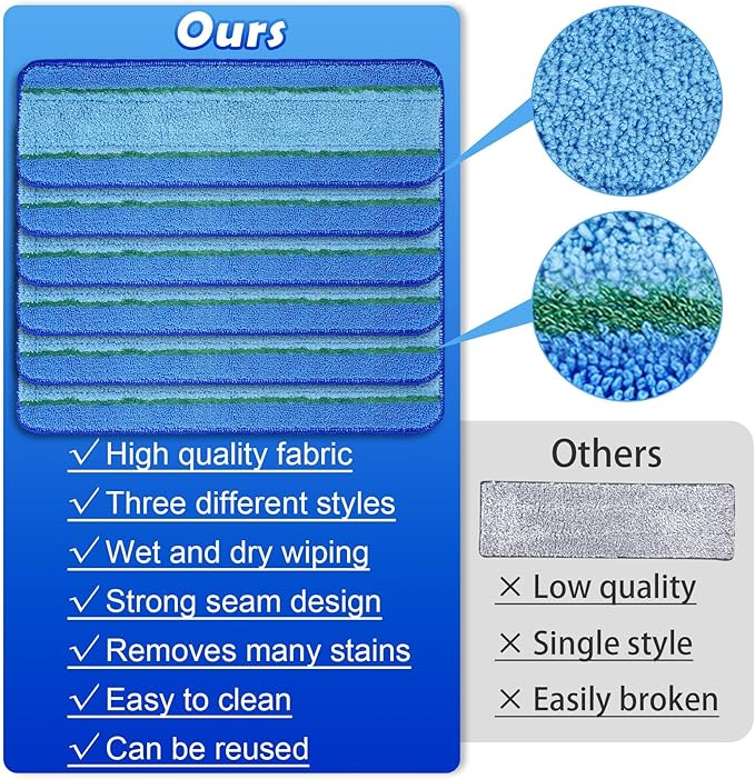 6 Pack Microfiber Cleaning Pads for Mop Hardwood Floor Cleaner Mop Replacement, Deep Microfiber Cleaning Pad Dusting Pad Wet Mop Dry Dust Mop Cleaner (Green)