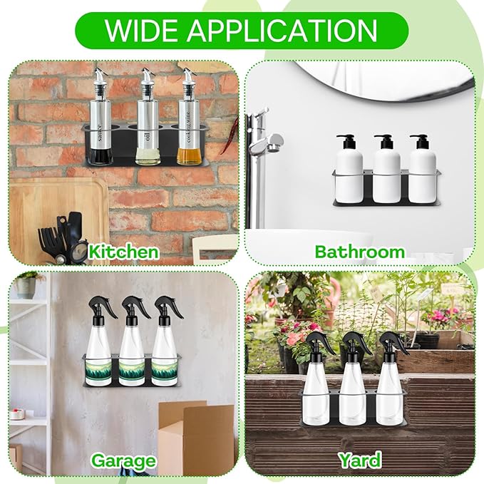 2 Pcs 3 Holes All-Purpose Spray Bottle Holder Wall Mount Heavy Duty Spray Can Holder Rack Organizer Storage for Home Garage Workspace, Heavy-Duty Powder Coated Steel Storage Rack