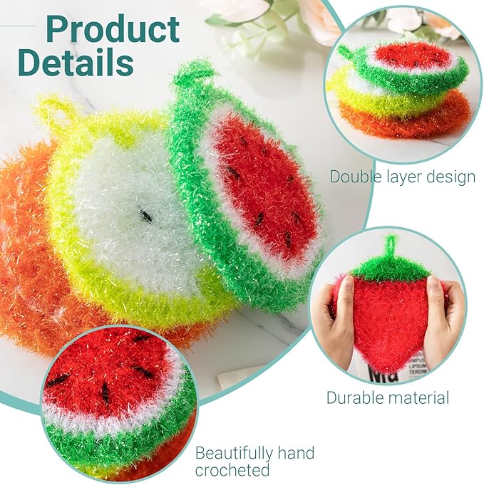 Kenning 16 Pcs Dish Scrubber Non Scratch Dish Washing Scrubbers Reusable Household Cleaning Kitchen Tools for Dishwashing Washing Dishes Cookware Tubs Sinks(Fruit)