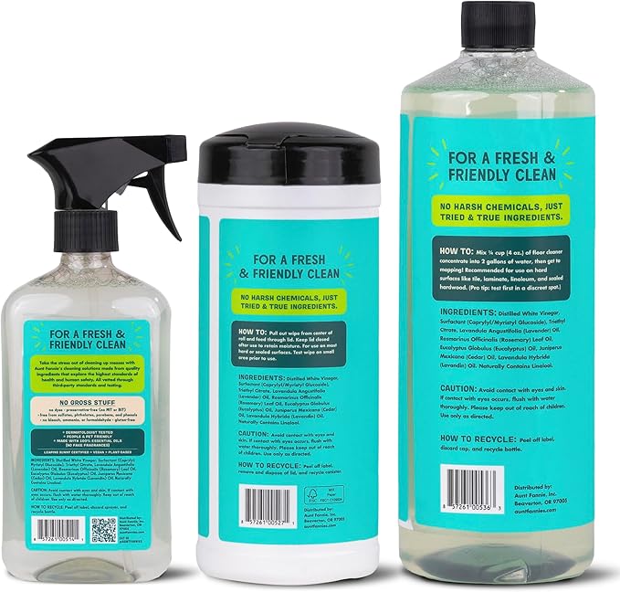 Aunt Fannie's Multi-Surface Vinegar Cleaning Kit: All Purpose Spray, Wipes, and Floor Cleaner (Eucalyptus, Cleaning Bundle)