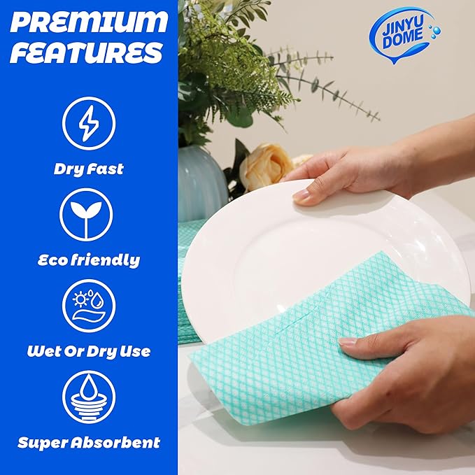 Reusable Kitchen Cleaning Cloths Dish Towels Dish Cloth Handi Wipe Reusable Cloths for Kitchen, Bathroom, Household Cleaning 100Pack Blue (Green 100 Pack)
