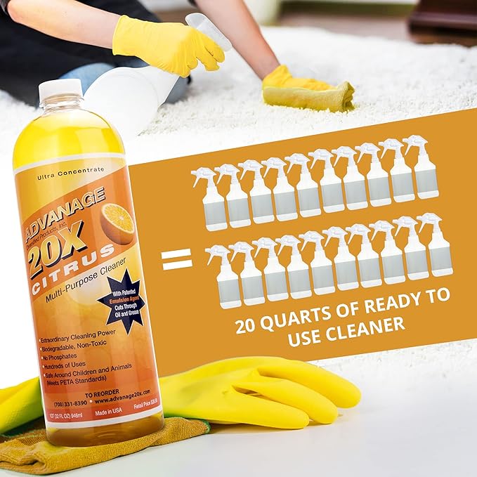 All Purpose Cleaner Concentrate - Advanage 20X The Wonder Cleaner Citrus for All Surfaces Around Bathroom, Kitchen, Oil and Grease | Multi Purpose Cleaner for Household Cleaning Solution | 32 Fl Oz