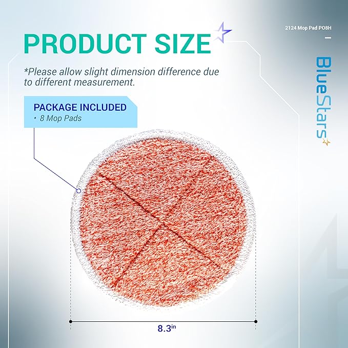 BlueStars 8 Pack Spinwave Replacement Mop Pads Compatible with Bissell Spinwave 2124 2039A 2039 2307 23157 20391 20399 Hard Floor Mop Cleaners - 8 Heavy Scrub Pads (Orange) - Washable & Reusable