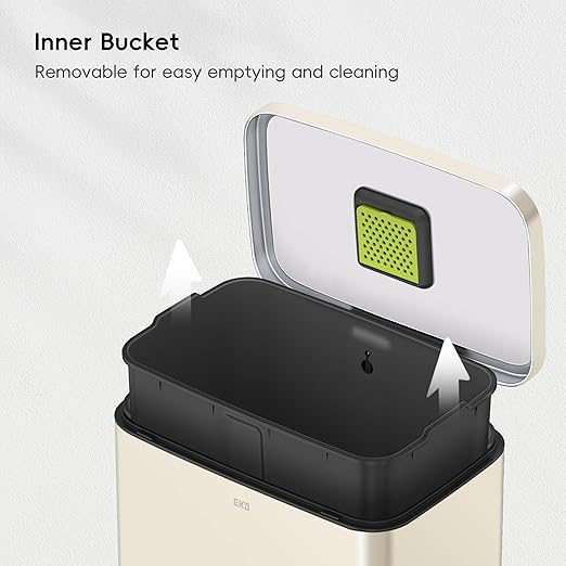 EKO Madison Vanilla Stainless Steel 50 Liter/13.2 Gallon Step Trash Can with Inner Liner - Fingerprint Resistant Finish