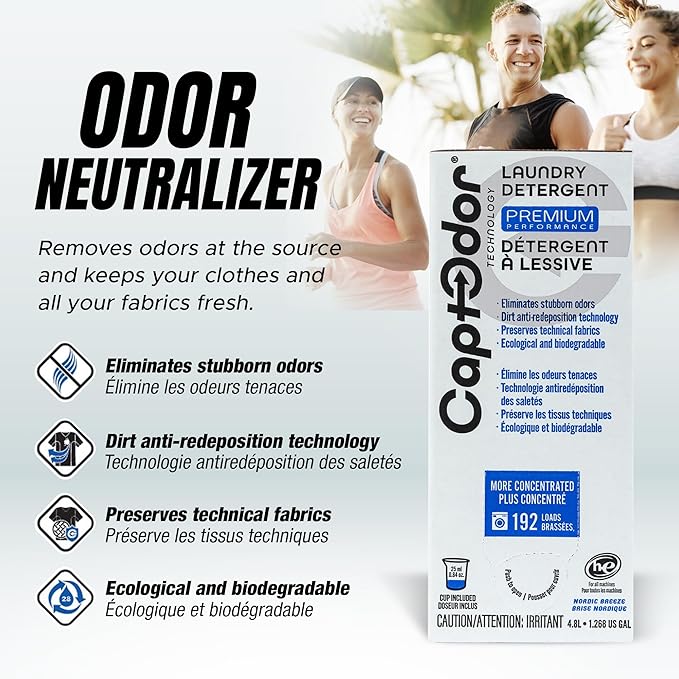 Captodor Premium Laundry Detergent, – Nordic Breeze Scent, Ultra-Concentrated Formula, Eliminates Tough Odors and Dirt, Phosphate-Free, Biodegradable (4.8L (1.268 Gal)