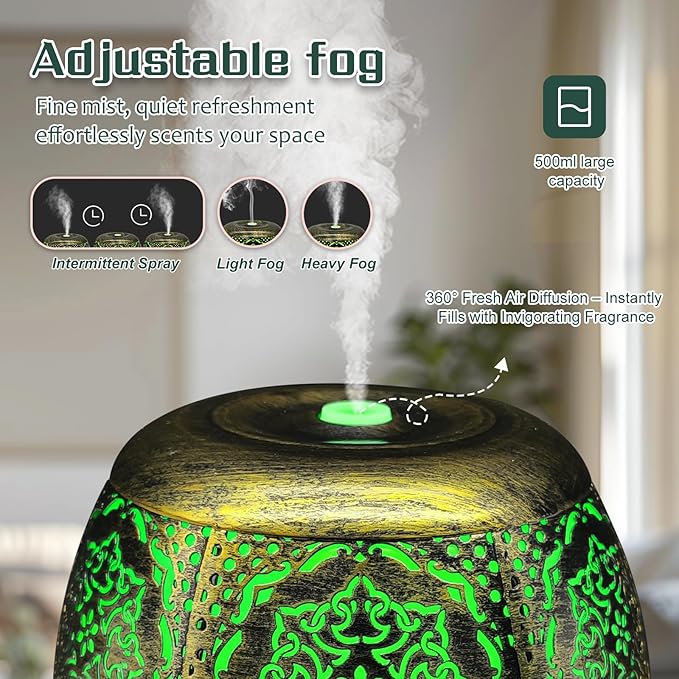 Essential Oil Diffuser for Home 500ML, Aromatherapy Diffusers for Essential Oils Large Room with Cool Mist Humidifiers for Bedroom 7 Colors Changed & 3 Mist Mode Automatic Shut-Off - B