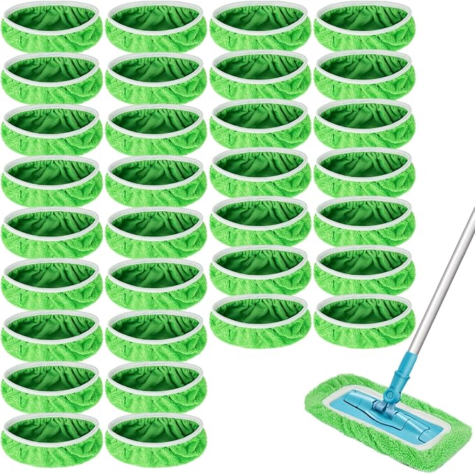 Reusable Dry Sweeping Cloths Microfiber Wet Mop Pads Compatible with Swiffer Sweeper Mop Replacement Sweeping Mopping pad Refills for Hardwood Surface Floor Cleaning (32)