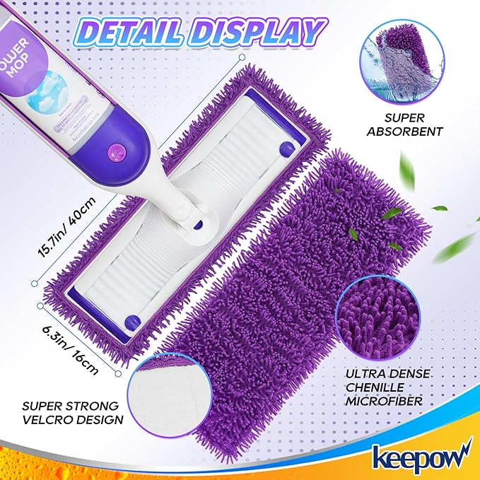 KEEPOW Reusable Power Mop Refill Pads Compatible with Swiffer PowerMop, Microfiber Power Mop Refills, Power Mop Pads for Hardwood Floor Cleaning, 2 Pack (Mop is Not Included)