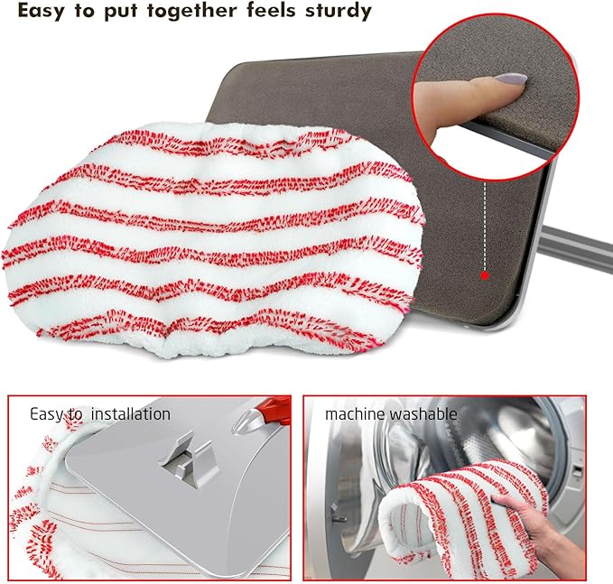 Masthome Extra Large Microfiber Mop for Floor Cleaning, 16“ Flat Mop with 5 Pad for Wet & Dry Use, Dust Mop for Hardwood Laminate Tile Ceramic, 1 Cleaning Scraper Included-Red