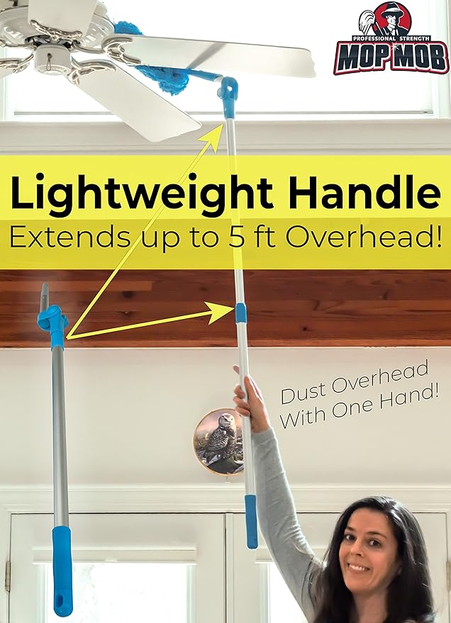 Extendable Washable Microfiber Duster and Blind Cleaner w/Pivoting Head and Extension Pole. Telescopic Arm and Flexible Heads for Easy Ceiling and Cobweb Dusting. Detachable Dusters = Quick Cleaning