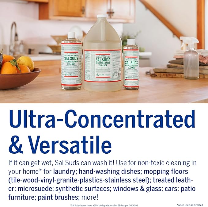 Dr. Bronner's - Sal Suds Biodegradable Cleaner (1 Gallon) - All-Purpose, Pine Cleaner for Floors, Laundry and Dishes, Concentrated, Cuts Grease and Dirt, Powerful Formula