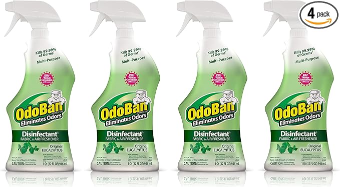 OdoBan Ready-to-Use Disinfectant and Odor Eliminator, Set of 4 Spray Bottles, 32 Ounces Each, Original Eucalyptus Scent