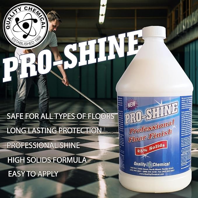 Quality Chemical Pro Shine High Solids Commercial Wet-Look Floor Finish Wax - High Shine Floor Cleaner, Future Floor Wax - Floor Wax for VCT Tile Floors, Polish & Restorer - 128 oz (Pack of 1)