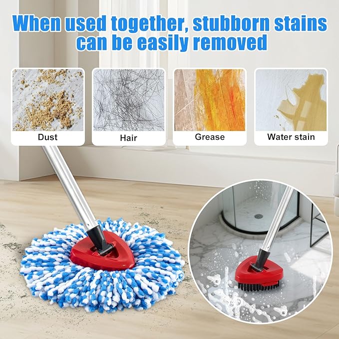 4Pack Mop Replacement Head for O Cedar RinseClean 2 Tank System, Mop Replacement Base and Upgrade Scrub Brush for O-Cedar,Spin Microfiber Mop Refills for Cleaning All Floors