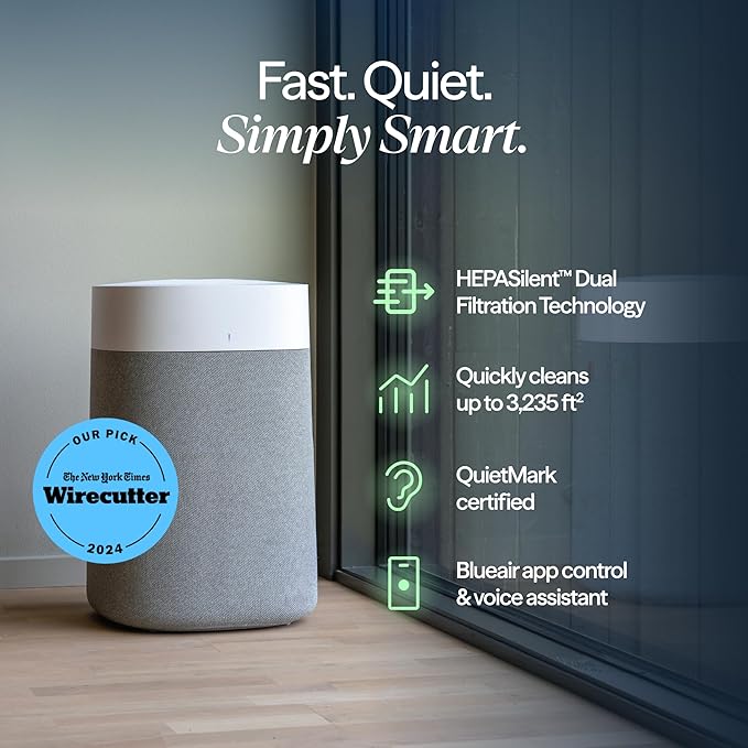 BLUEAIR Air Purifiers for Large Rooms, Cleans 3,048 Sqft In One Hour, HEPASilent Smart Air Cleaner For Home, Pets, Allergies, Virus, Dust, Mold, Smoke - Blue Pure 211i Max