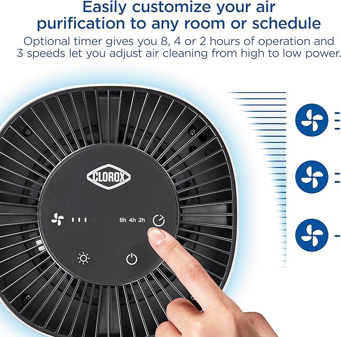 Clorox Air Purifiers for Bedroom Home, True HEPA Filter, Small Rooms Up to 200 Sq Ft, Removes 99.9% of Mold, Viruses, Wildfire Smoke, Allergens, Pet Allergies, Dust, AUTO Mode, Whisper Quiet
