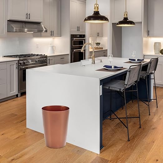 Mini Waste Basket - Durable Small Plastic Garbage Trash Can Bin - Lidless Open-Top Rectangular Slim Profile for Compact Spaces - Suitable for Home, Bathroom, Office, Bedroom, Kitchen and More, Copper