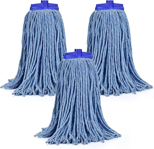 Matthew Cleaning Screw-on Heavy Duty Cotton Wet Mop Replacement Heads(Blue, Large,3Pack) with 2 Pack Microfiber Cloth for Residential & Commercial Floor Cleaning Use- Fit Standard American Screw
