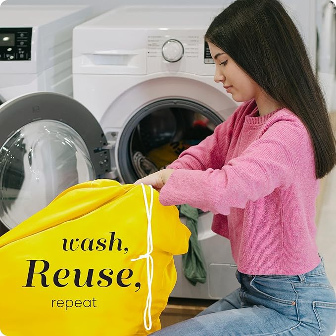 Nylon Laundry Bag - Locking Drawstring Closure and Machine Washable. These Bags will Fit a Laundry Basket or Hamper and Strong Enough to Carry up to Three Loads of Clothes. (Yellow)