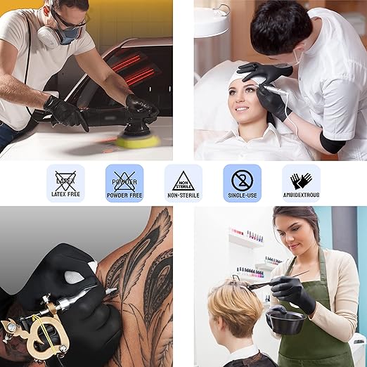 Safe Health HD Industrial Nitrile Black Disposable Gloves, Heavy Duty, 5 Mil, Case of 1000, Small, Latex Free, Powder Free, Oil Grease Resistant, Automotive, Mechanic, Maintenance