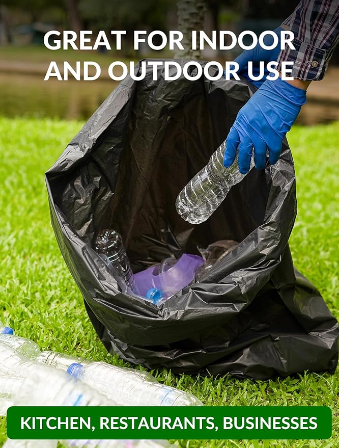 150 Count Heavy Duty Black Trash Bags, 55-60 Gallon, 40x54 Inches, 20 Micron Thick Large Garbage Bags