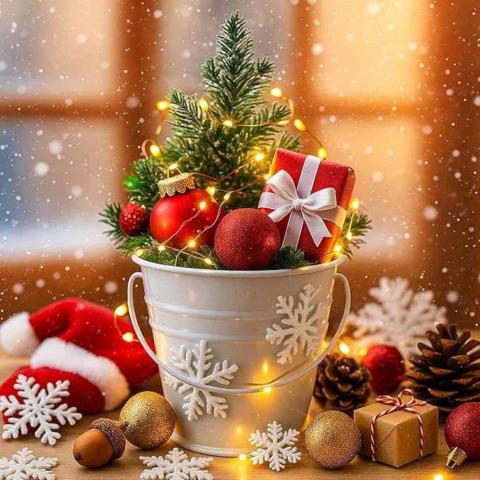 Sadnyy 12 Pcs 3.5in Small Metal Buckets with Handle, Mini Metal Pail Tin Galvanized Pail Container for Trick or Treat Flower Plant Craft Halloween Party Favors Garden Home Decoration (White)