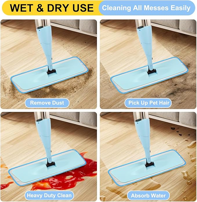 3 Pack 16.5 inch Reusable Mop Pads Microfiber Spray Mop Replacement Heads for Wet/Dry Mops Compatible with Bona Floor Care System (Blue)