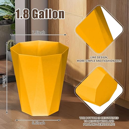 Plastic Trash Can - Waste basketbin for Office,Home,Bathroom,Kitchen - 1.8 Gallon - Yellow
