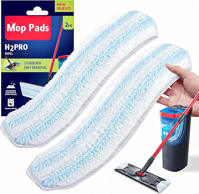 AIR U+ Mop Replacement Pads for O Cedar H2prO Flat Mop System, 2 Pack Mop Pads, Machine Washable Reusable Microfiber Mop Heads Replacements for O-Cedar H2Pro Refills Clean for All Floors Types
