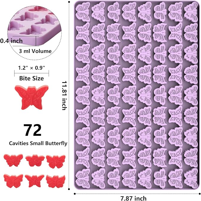 Butterfly Mold, 72 Cavities Mini Butterflies Silicone Molds for Chocolate Candy Gummy, Food Grade Small Silicone Butterfly Molds for Homemade Cake Decorations/Snack Biscuits
