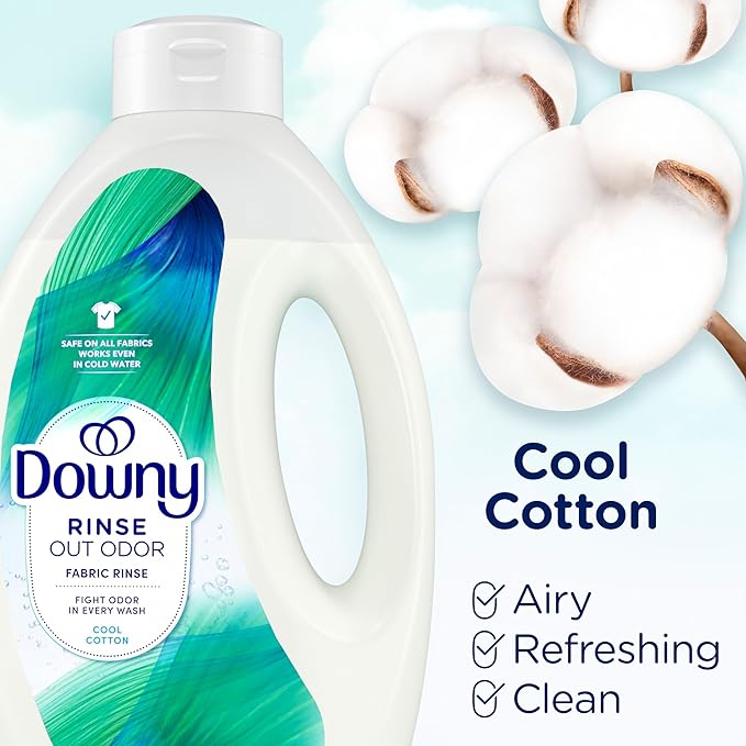 Downy Rinse Laundry Odor Remover, Cool Cotton Scent, 62 fl oz, Fabric Softener and Laundry Odor Removal Rinse, Fights Odors at the source, HE Compatible