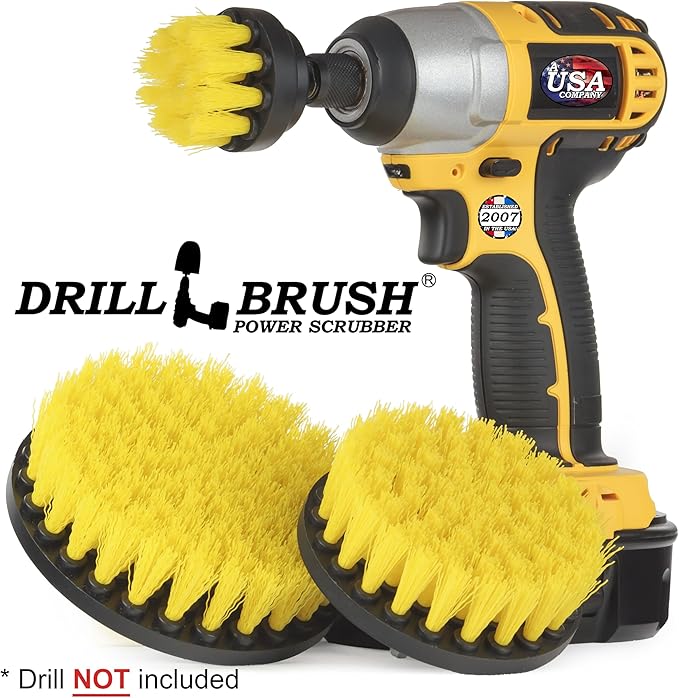 House Cleaning Supplies – Cleaning Drill Brush Set - Bathroom Accessories - Flat Scrub Brushes - Grout Cleaner - Electric Spin Brush Attachment for Drill - Bathroom Cleaner Brushes - Shower Scrubber