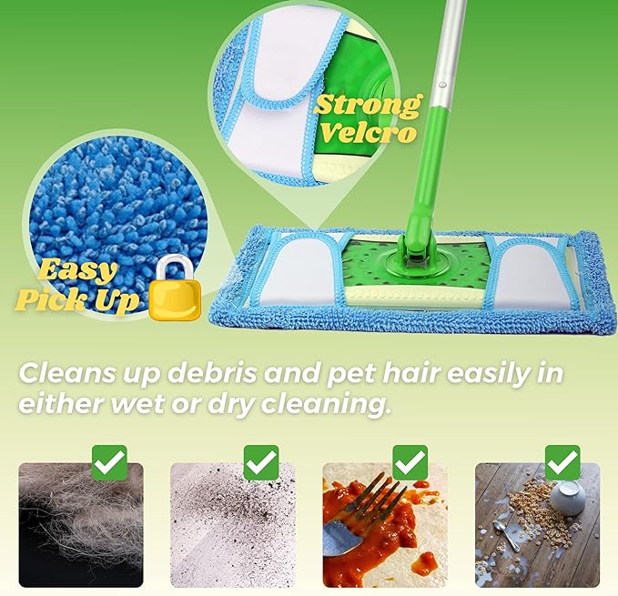 Reusable Microfiber Mop Pad for Swiffer Sweeper, 12.5'' Refill Washable for Hard Floor Baseboard Cleaning, Wet/Dry Cleaning, 2 Pack