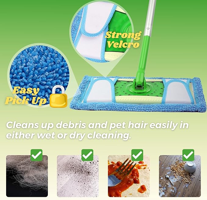 Reusable Mop Pad for Swiffer Sweeper Mop, 12.5'' Microfiber Mop Pad Refill Washable for Hard Floor Baseboard Cleaning, Wet/Dry Cleaning Pad, 4 Pack