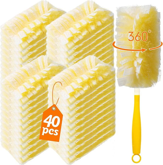 40 Count 360° Heavy Duty 2 Sided Duster Refills Compatible with Swiffer, Large Size-Extra Thick Disposable Electrostatic Feather Duster Refill with 1 Short Handle for Furniture, Blinds, Ceiling