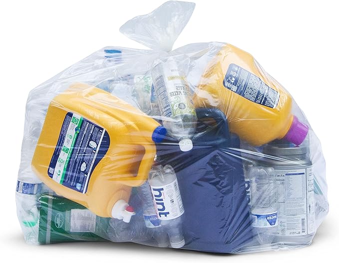 Tasker 64-65 Gallon Clear Trash Bags, Recycling Bag (Huge 120 Count) 60 Gallon Clear Extra Large Recycling Garbage Bags