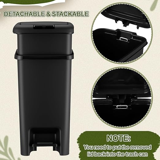 LemonRoad 2 Pack 1.8 Gallon Slim Bathroom Trash Can with Lid Soft Close 6.5 L Step on Plastic Trash Can with Odor Protection Hands Free for Corner, Kitchen, Office, Bedroom